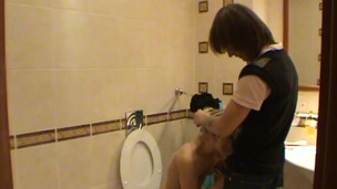 Legal Age Teenager fucking takes place in a miniature washroom with a hawt blond