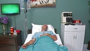 Johnny Sins is in a coma. When milf doctor Rachel Starr comes to check on him her imagines he's fucking her out in the centre of nowhere. He sucks her mambos and she gives him a nice two-handed handy in the desert.