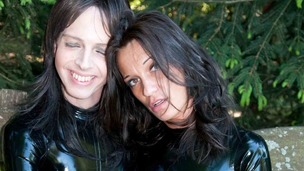 2 latex loving lesbian babes go into the woods