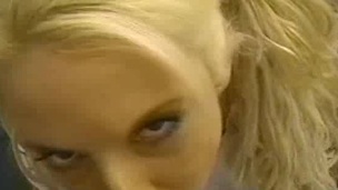 Cute blonde woman is great at engulfing her partner's engorged ding-dong